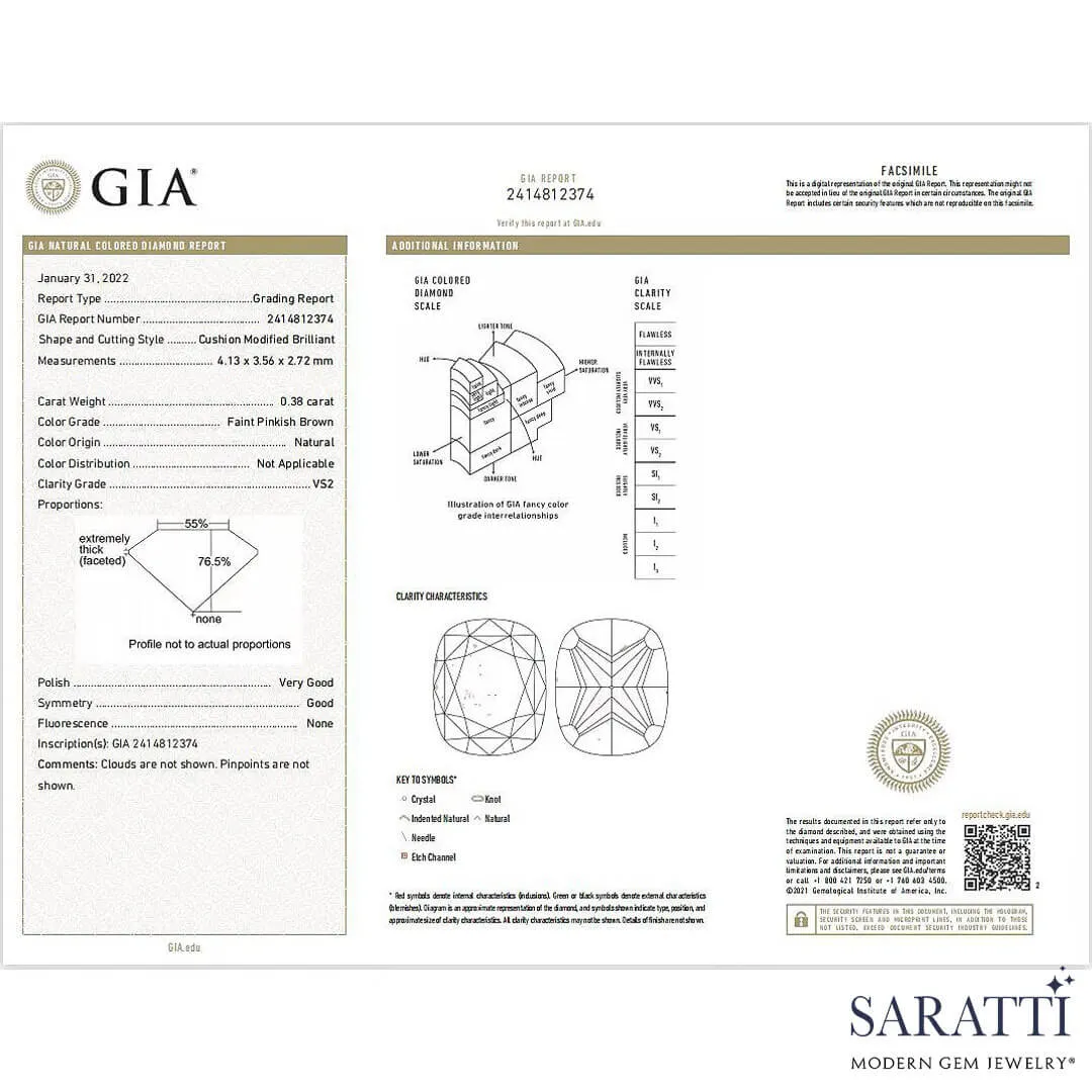0.38 Carat Faint Pink Cushion Cut Natural Diamond