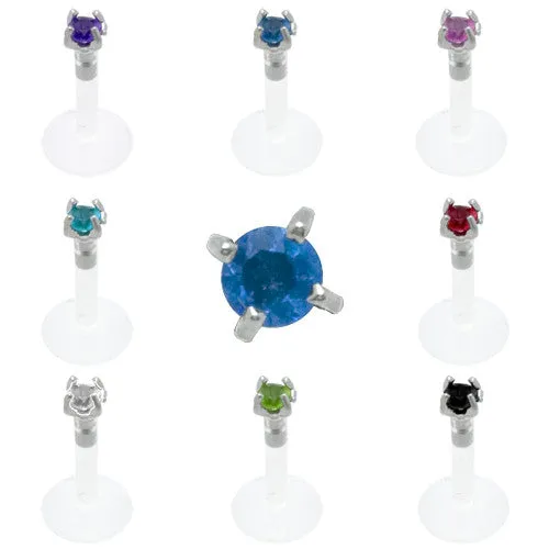 16G Prong Set CZ Flexible Tragus Labret