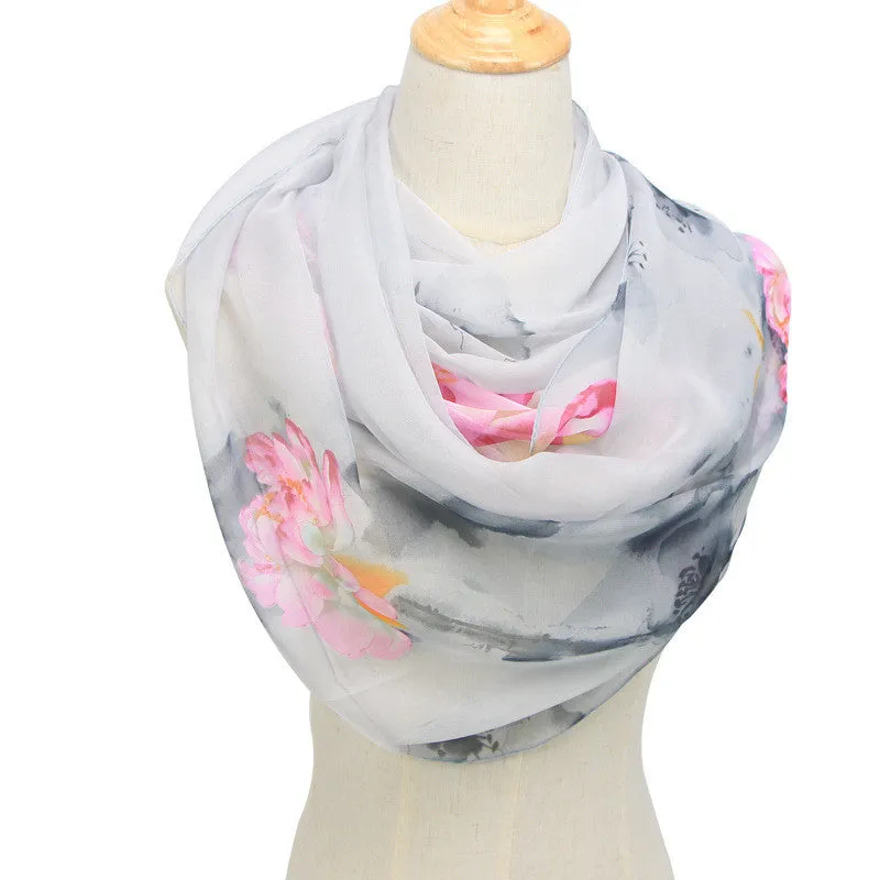 Blossom Breeze: Retro Ethnic Georgette Scarf Shawl
