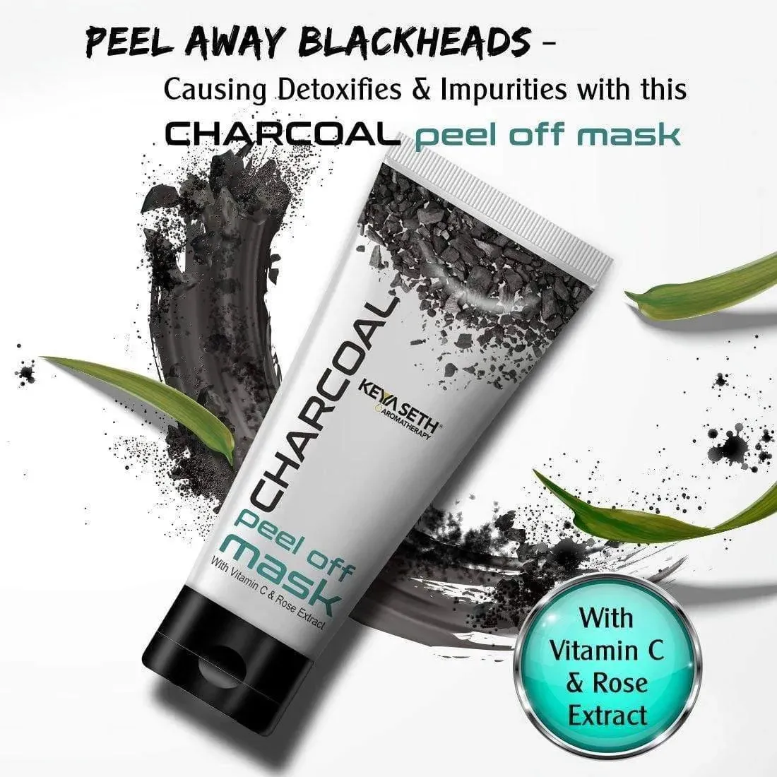 Charcoal Peel Off Mask-Blackhead & Dead Skin Removal, Tightens Pores, Deeply Cleanses  with Vitamin C, Rose Extract & Activated Charcoal 