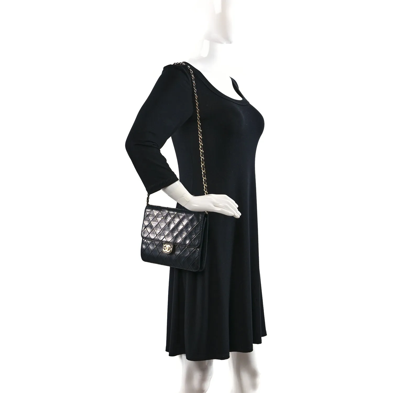 Lambskin Quilted Small Single Flap Bag Black