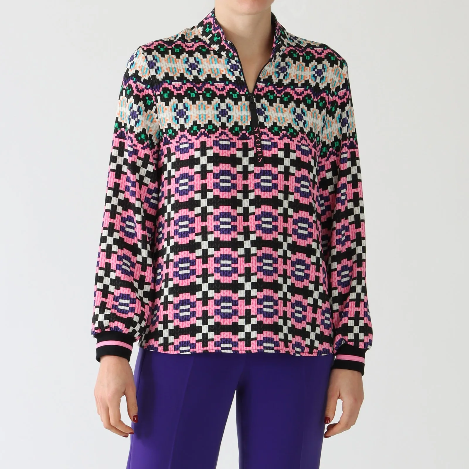 Lip Gloss Knitjag Mix Print Zip Blouse