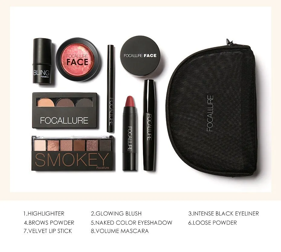 Makeup Kit With Makeup Bag 8 Pcs Cosmetic Set