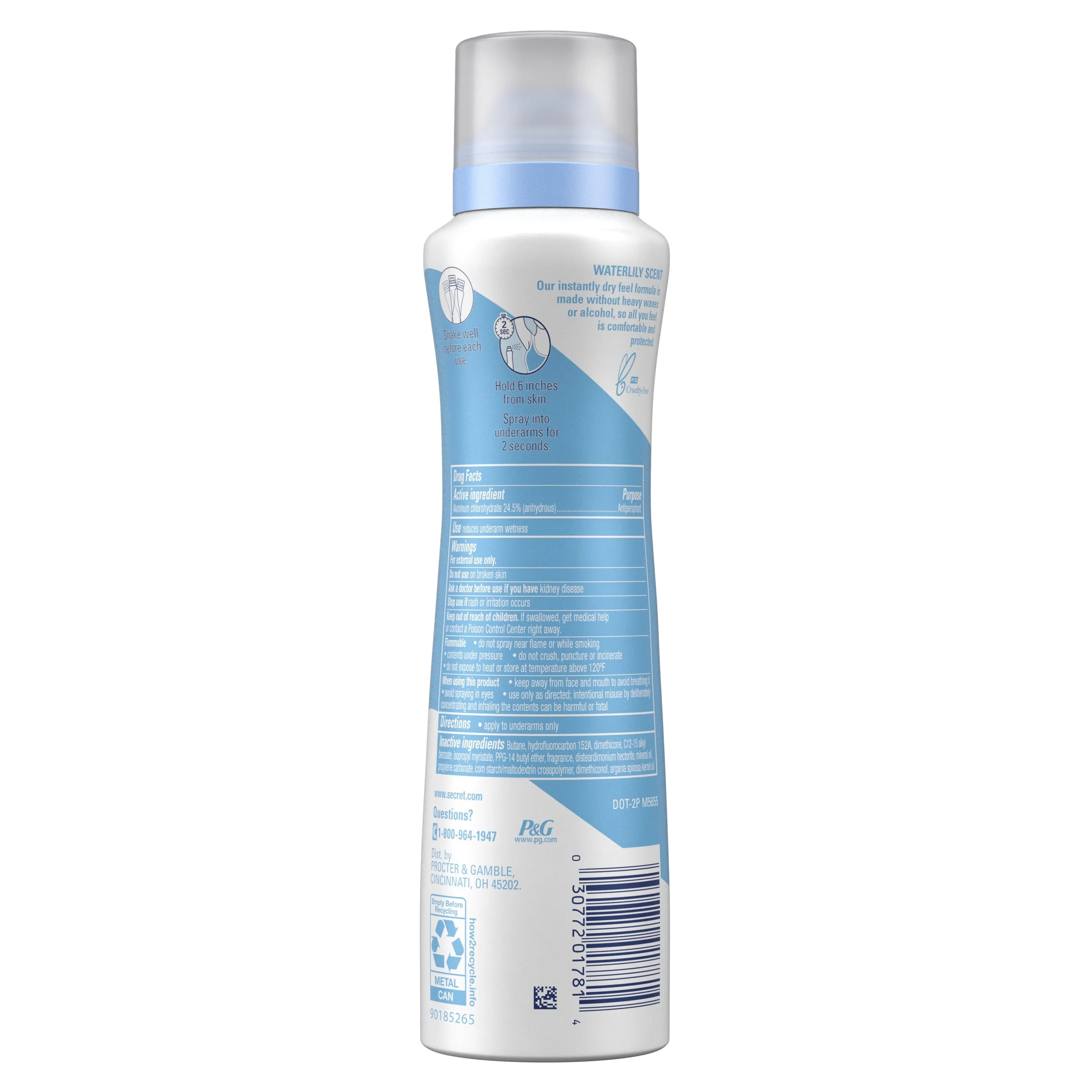 Secret Dry Spray Antiperspirant Deodorant, Waterlily and Argan Oil, 4.1 oz
